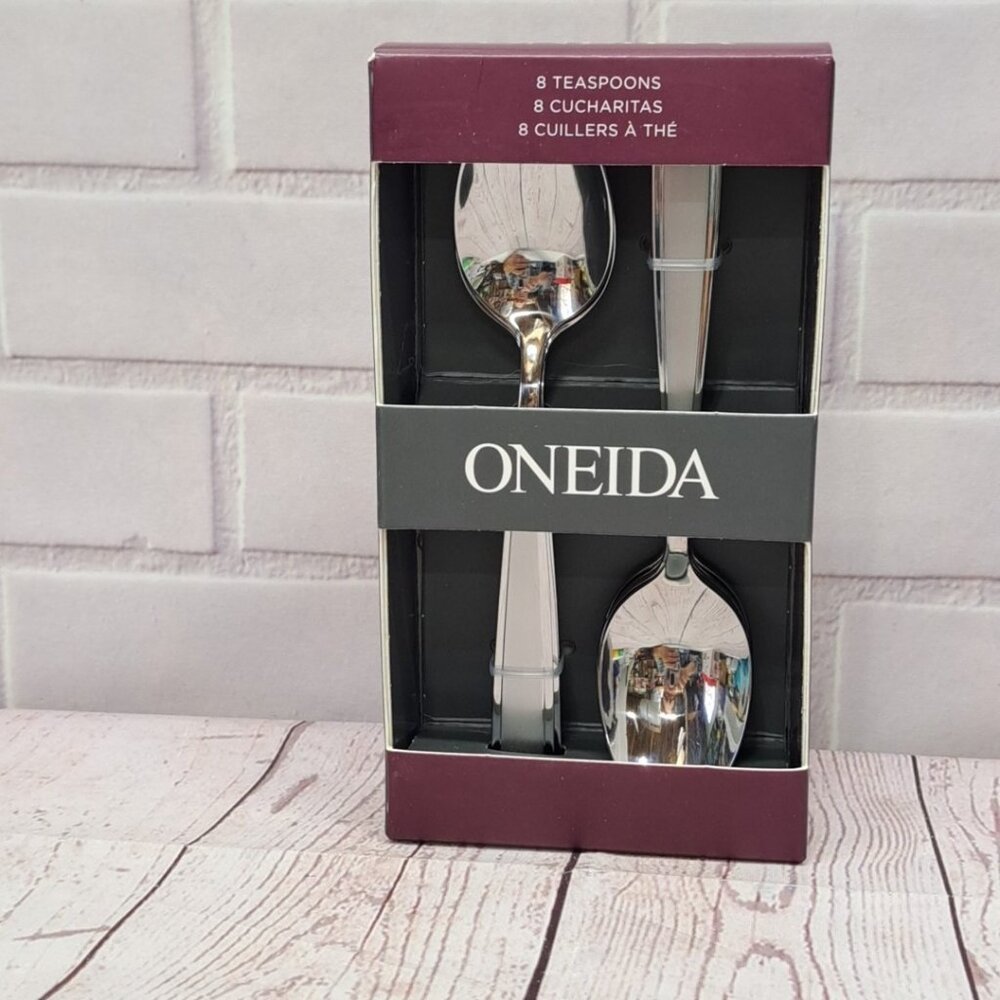 Oneida Stainless Jordan Set Of 8 Tea Spoons Boxed H0011008B
